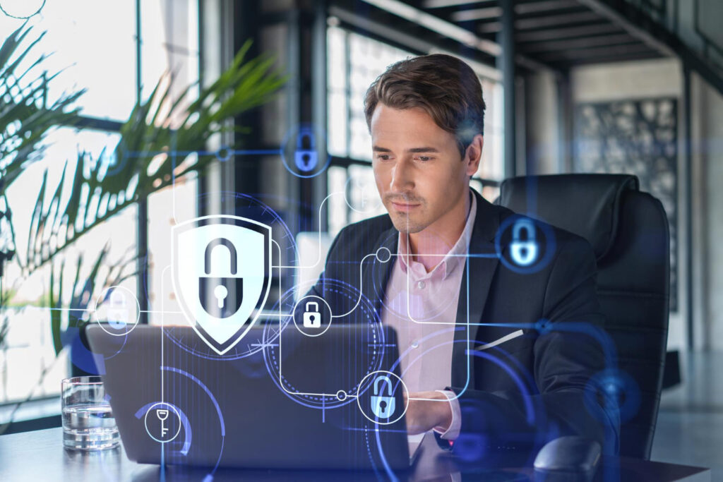 A man working on data security