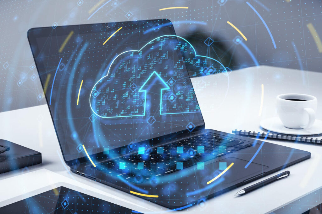 A close up laptop with cloud computing concept