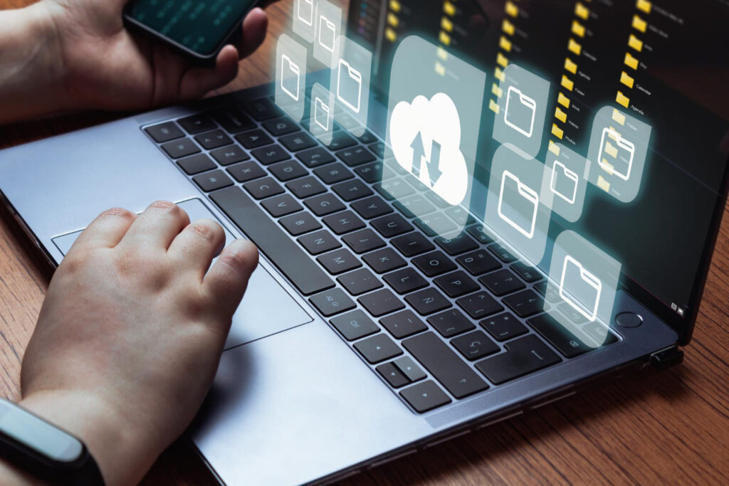 A woman working on protecting data