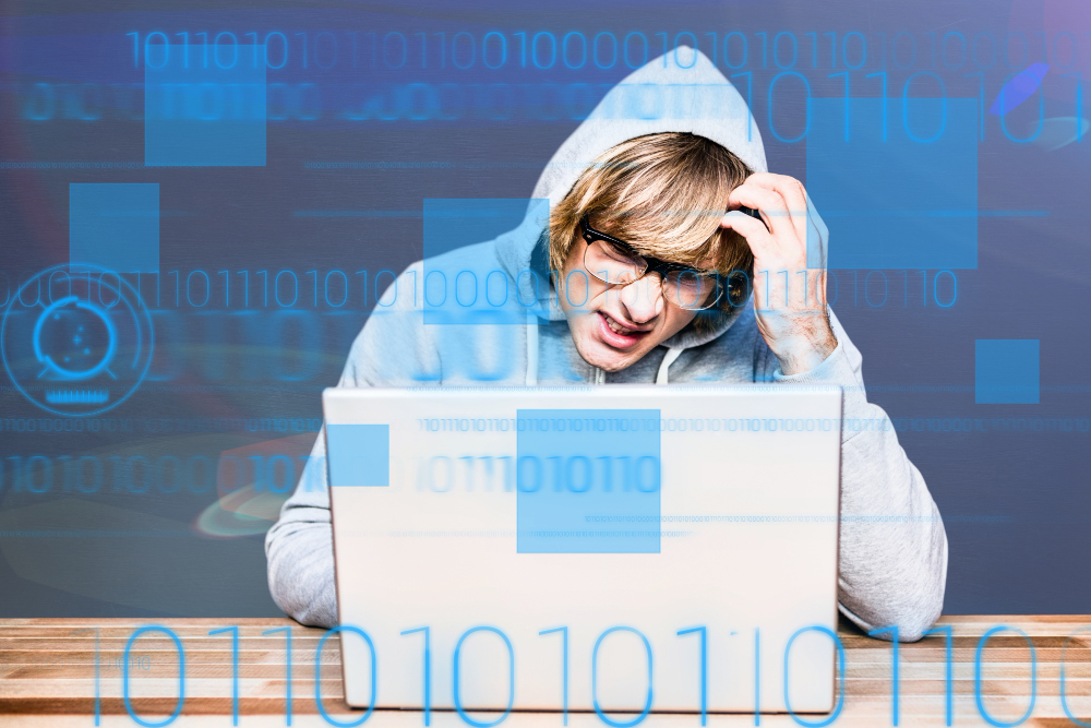 A man stressing over ILOVEYOU virus detection