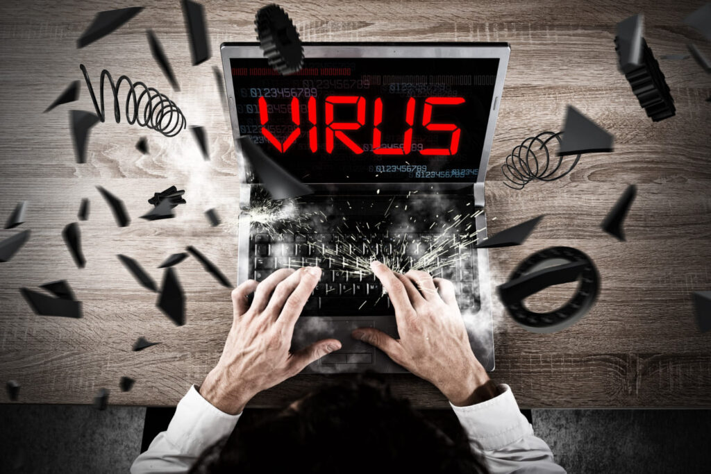 A laptop with a virus attack
