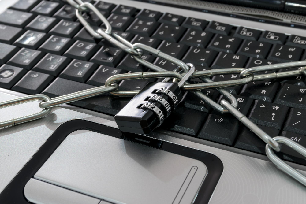 Padlock on the laptop keyboard