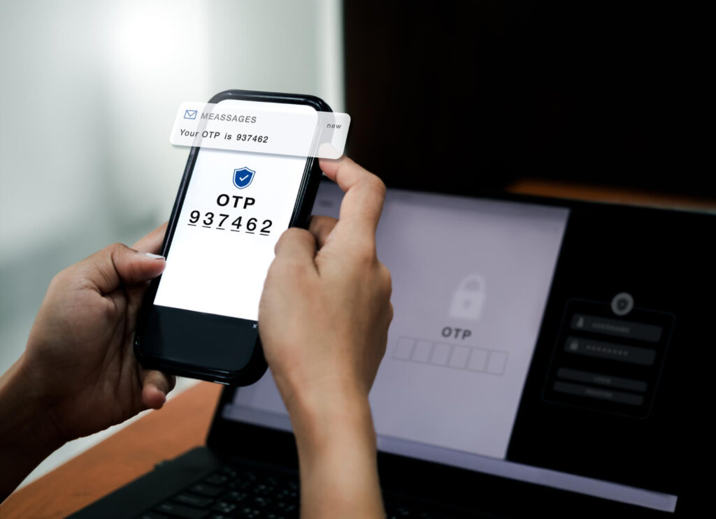 A man receiving a text message about OTPs