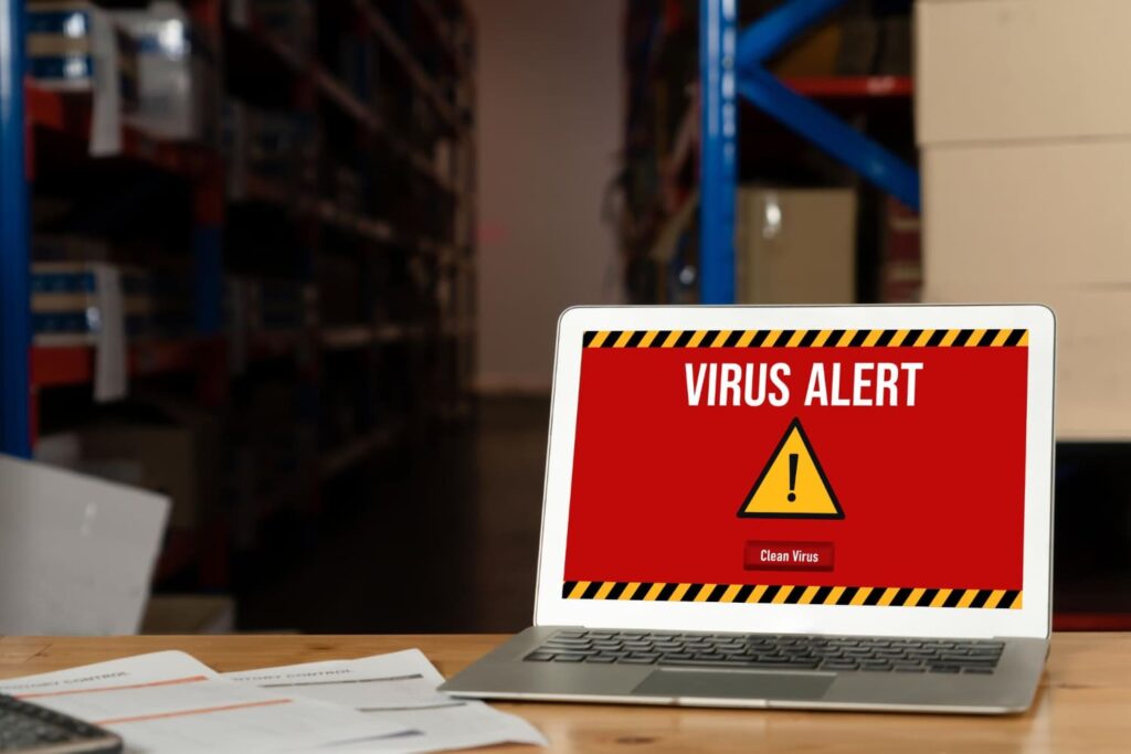A virus alert notification on a computer screen