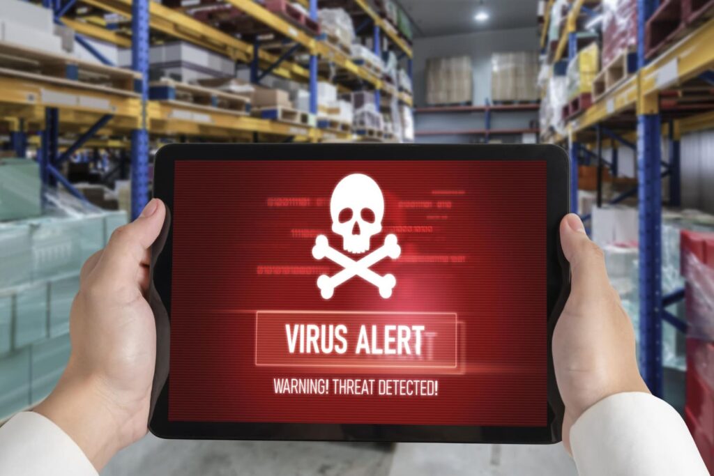 A virus alert notification on a tab