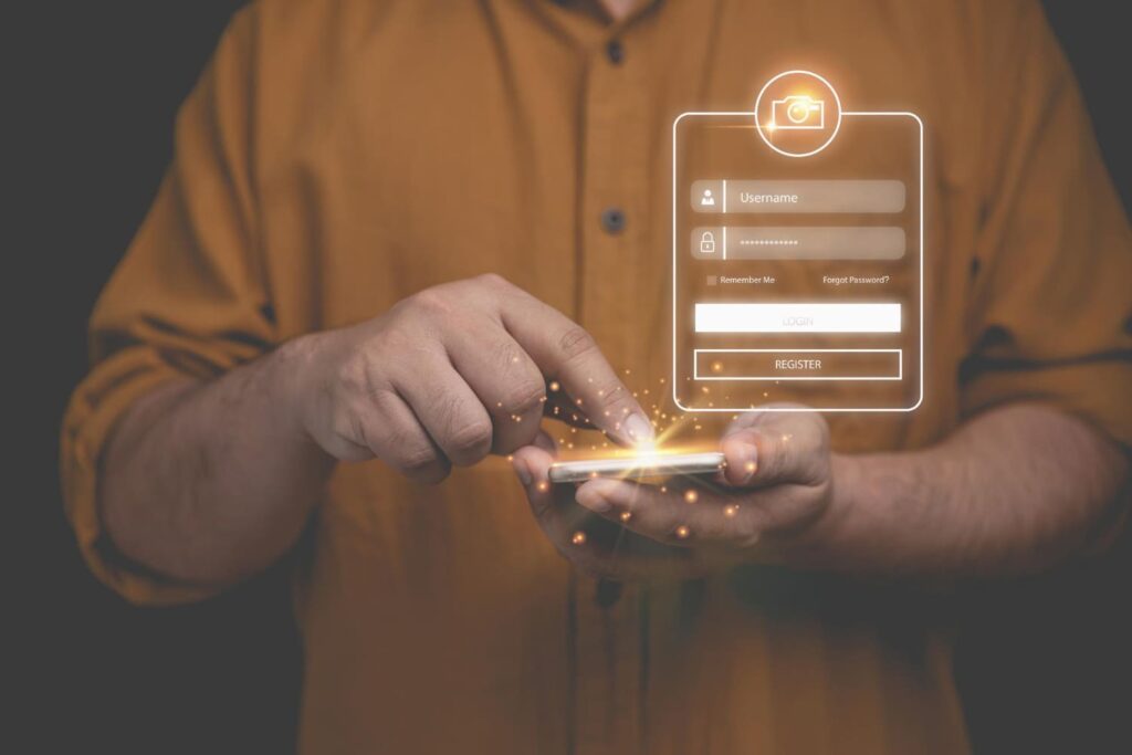 A man trying to login into his account via his smartphone