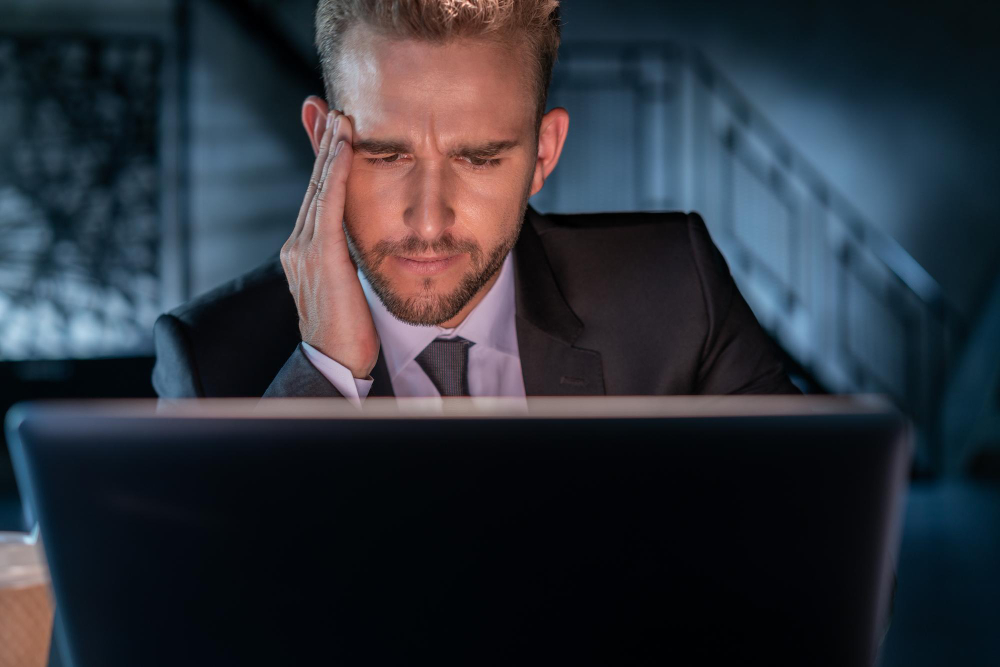 Tired businessman looking at his business loss