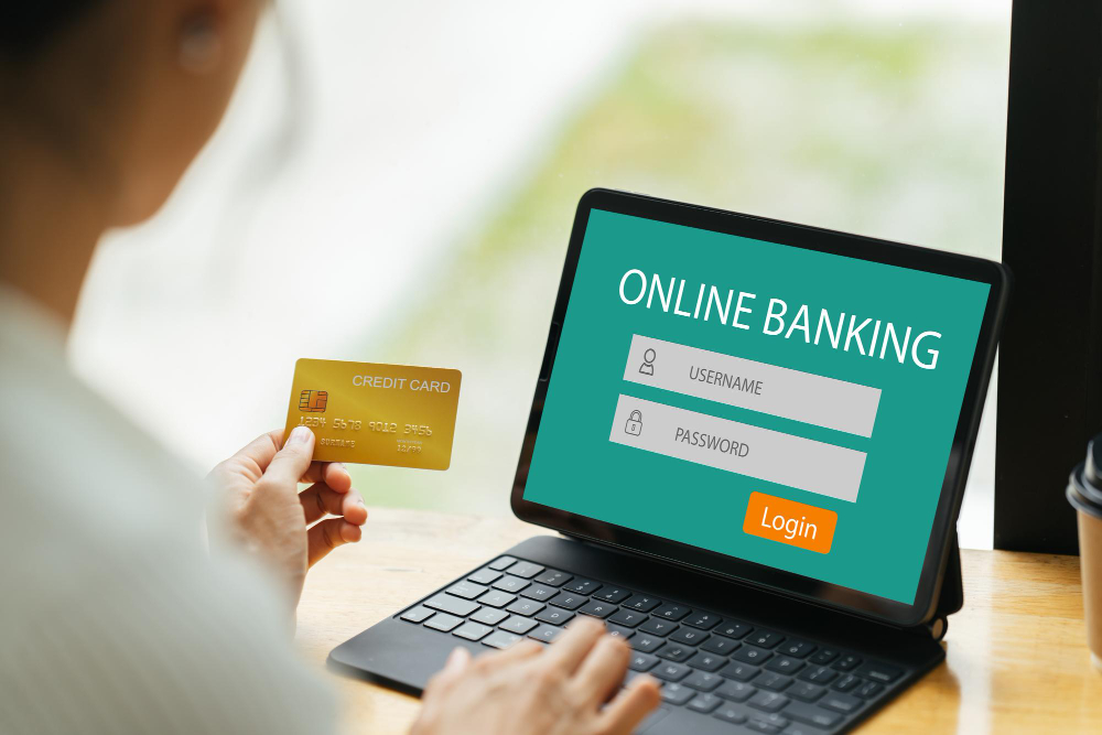 A person entering credit card information