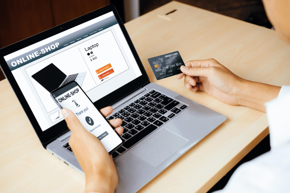 Young man use credit card for online shopping