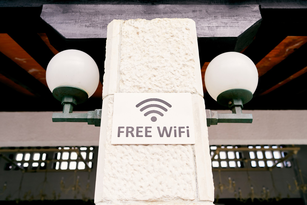 A free Wi-Fi sign in a public place