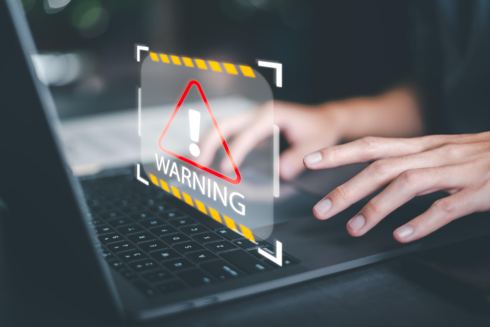 A warning alert on a laptop
